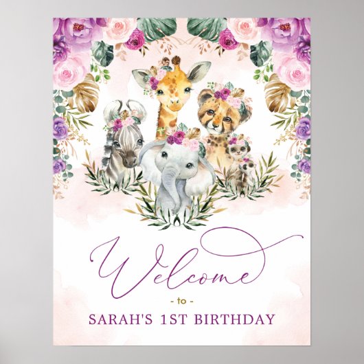 Paarse Blush Wilde Safari Animals welkom Poster (Voorkant)