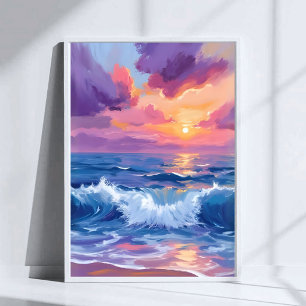 Paarse Blush Zonsondergang Oceaan Glimmer Waterv Poster