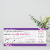 Paarse boardingpass-Vrijgezellenfeest Kaart (Staand voorkant)