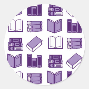 Paarse boek lezen en schrijven ronde sticker
