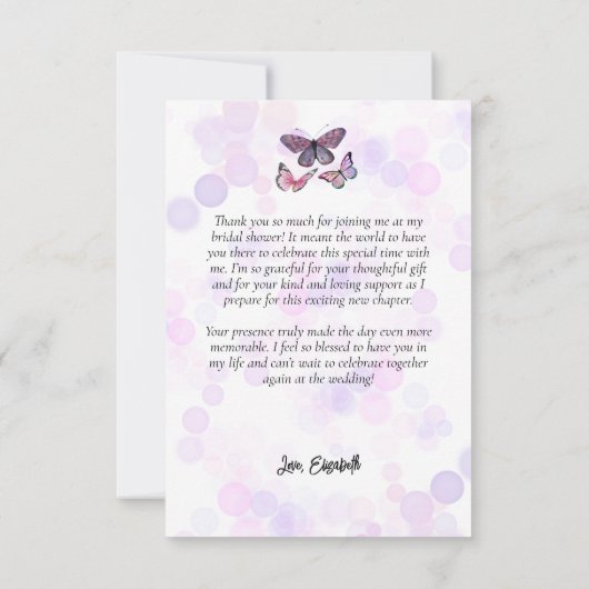 Paarse Boek Stack Wildflowers Vlinders Script Bedankkaart (Achterkant)