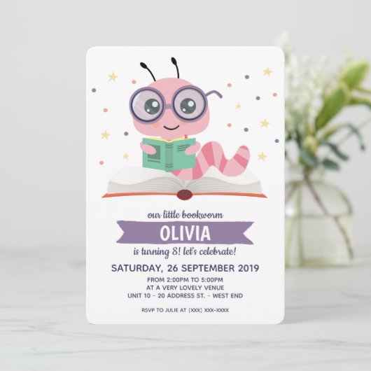 Paarse boekendag kaart (Staand voorkant)