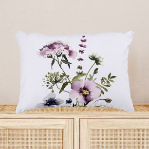 Paarse Boeket Waterverf Bloemen Accent Kussen