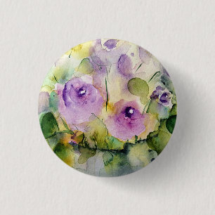 Paarse Boeket Waterverf Ronde Button 3,2 Cm