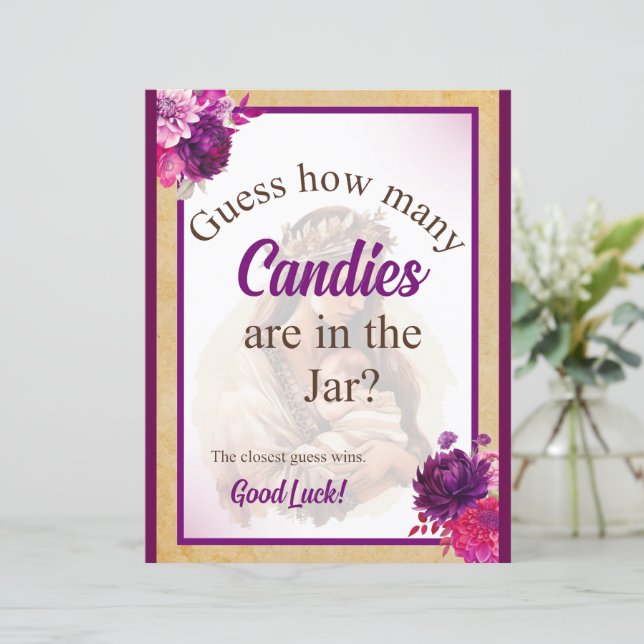 Paarse Boho Baby shower Candy Jar Game (Staand voorkant)