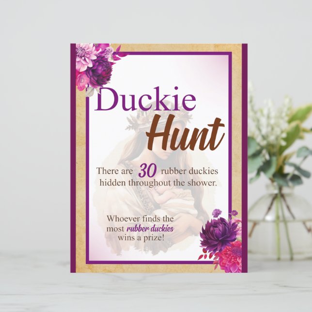 Paarse Boho Baby shower Duck Hunt Spel (Staand voorkant)