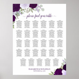 Paarse Boho Bloem 29 Tafel Trouw Stoelenplattegron Poster