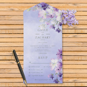 Paarse Boho Bloemen Paarse Diner All In One Uitnodiging