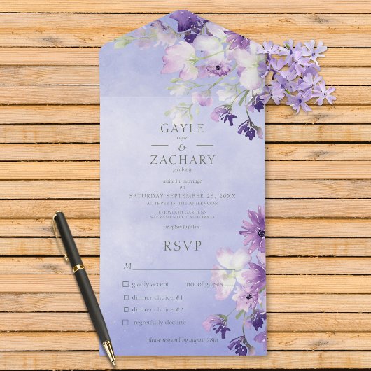 Paarse Boho Bloemen Paarse Diner All In One Uitnodiging