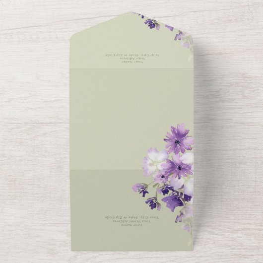 Paarse Boho Bloemen Salie Groen Diner All In One Uitnodiging (Buitenkant)