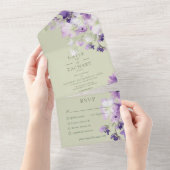 Paarse Boho Bloemen Salie Groen Diner All In One Uitnodiging (Afscheurbaar)
