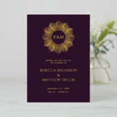 Paarse Boho Celestial Sun Monogram Opslagdatum Folie Uitnodiging (Staand Voorkant)