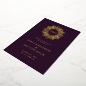 Paarse Boho Celestial Sun Monogram Opslagdatum Folie Uitnodiging (Gedraaid)