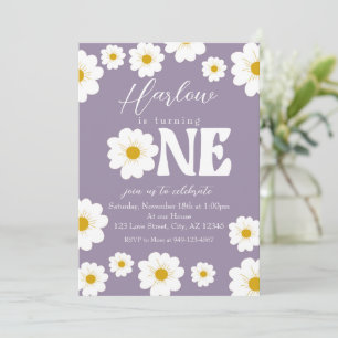 Paarse Boho Daisy One Girl's eerste verjaardag Kaart