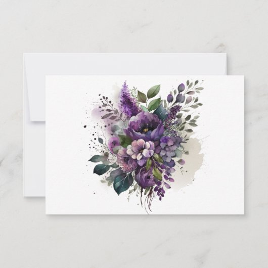 Paarse Boho Elegant Floral Waterverf Wedding RSVP Kaartje (Achterkant)