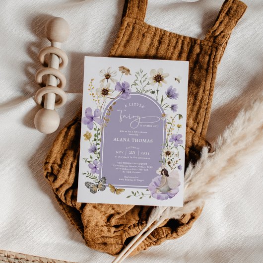 Paarse Boho Fairy Wildflower Meisje Baby shower Kaart