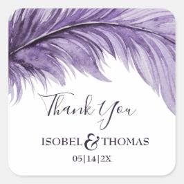 Paarse Boho Feather Elegant Wedding Dank je Vierkante Sticker