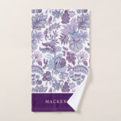 Paarse Boho  Floral Monogram Bad Handdoek (Handdoek)