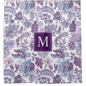 Paarse Boho Floral Monogram Douchegordijn (Voorkant)