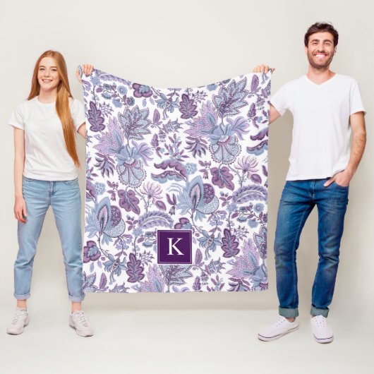 Paarse Boho  Floral Monogram Fleece Deken (In situ)