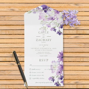 Paarse Boho Floral White Dinner All In One Uitnodiging