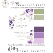 Paarse Boho Floral White QR Code All In One Uitnodiging