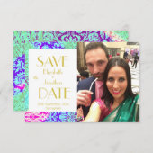 Paarse Boho Foto Wedding Save the Date (Voorkant / Achterkant)