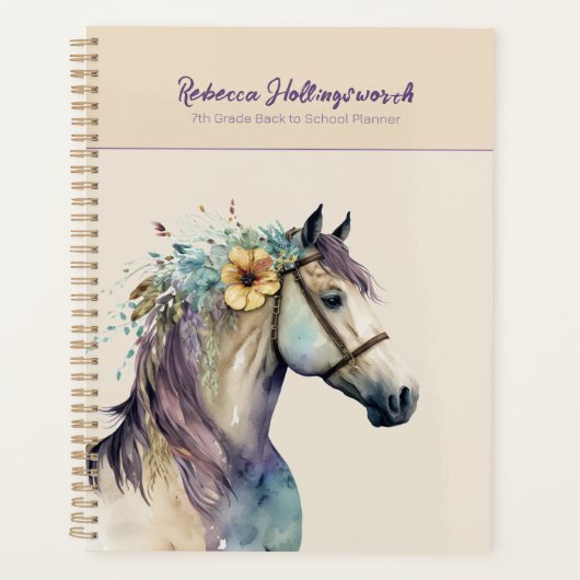 Paarse Boho Horse Custom Terug naar School Planner (Voorkant)