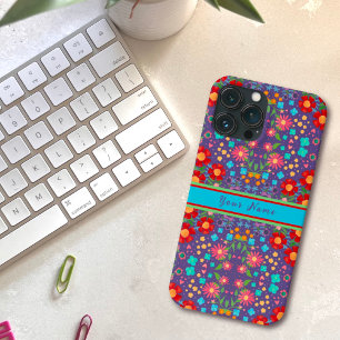 Paarse Boho Naam Rode Bloem Aangepast Patroon iPhone 13 Pro Max Hoesje