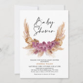 Paarse Boho Pampas Grass Baby shower Uitnodiging (Voorkant)