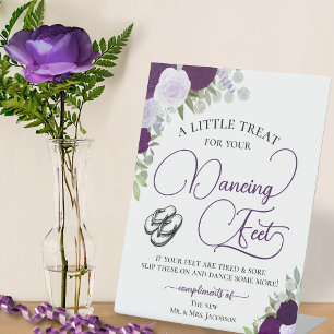 Paarse Boho Rozen Dansende Voeten Flip Flop Weddin Reclamebord Met Voetstuk