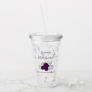 Paarse Boho Rozen Elegante bruidsmeisje bruiloft Acryl Drinkbeker