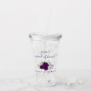 Paarse Boho Rozen Elegante Maid of Honor bruiloft Acryl Drinkbeker