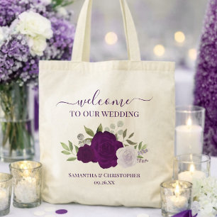 Paarse Boho Rozen Elegante Trouw Welkom Tote Bag