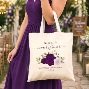 Paarse Boho Rozen Elegante Trouwgetuige Bruiloft Tote Bag