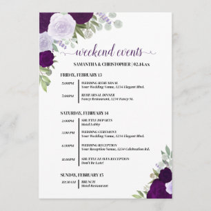 Paarse Boho Rozen Huwelijksevenementen & Tijdlijn Programma