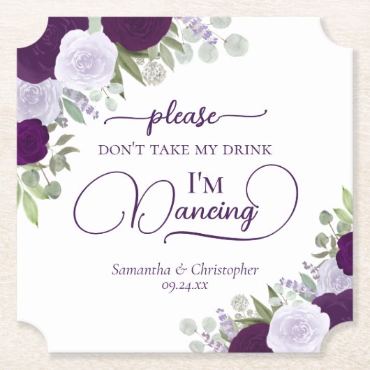 Paarse Boho Rozen Pak M'n Drank Niet Trouwfeest Kartonnen Onderzetters (Voorkant)