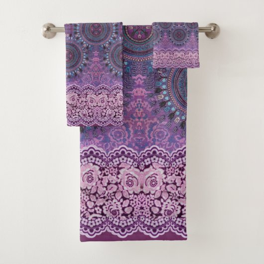 Paarse Boho Style Bad Handdoek (Insitu)