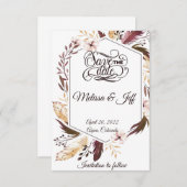 Paarse boho veren slaan de datum op save the date (Voorkant / Achterkant)