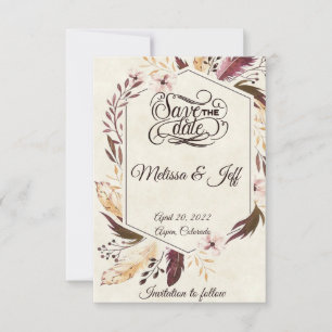 Paarse boho veren slaan de datum op save the date