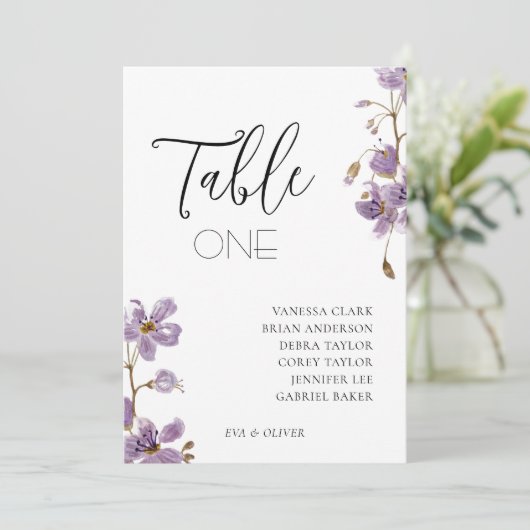 Paarse Boho Waterverf Orchideeën Trouwtafelkaart Kaart (Staand voorkant)