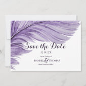 Paarse Boho Waterverf Whimsical Feather Wedding Save The Date (Voorkant)