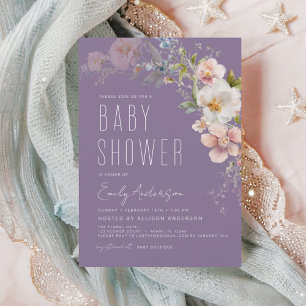 Paarse Boho Wilde Bloem Baby Shower Uitnodiging