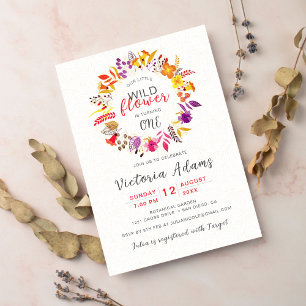 Paarse Boho Wildflower Krans Foliage Verjaardag Kaart