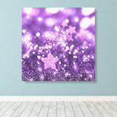 Paarse Bokeh Faux Glitter & Stars Canvas Afdruk (Insitu (Houten vloer))