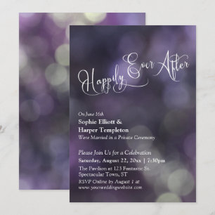 Paarse Bokeh Licht "Happily Ever After" Typografie Kaart