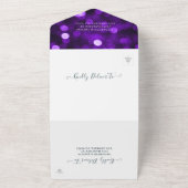 Paarse Bokeh Sparkle Glitter Lights Weddenschap RS All In One Uitnodiging (Buitenkant)