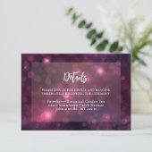 Paarse Bokeh Sparkle Silver String Lights Wedding Informatiekaartje (Staand voorkant)