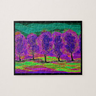 Paarse bomen die de puzzel van de puzzel afkalken