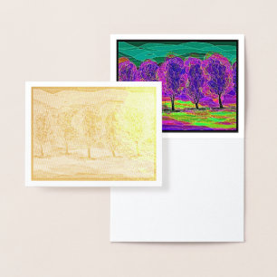 Paarse bomen door Mark Edward Westerfield Gold Foi Folie Kaarten
